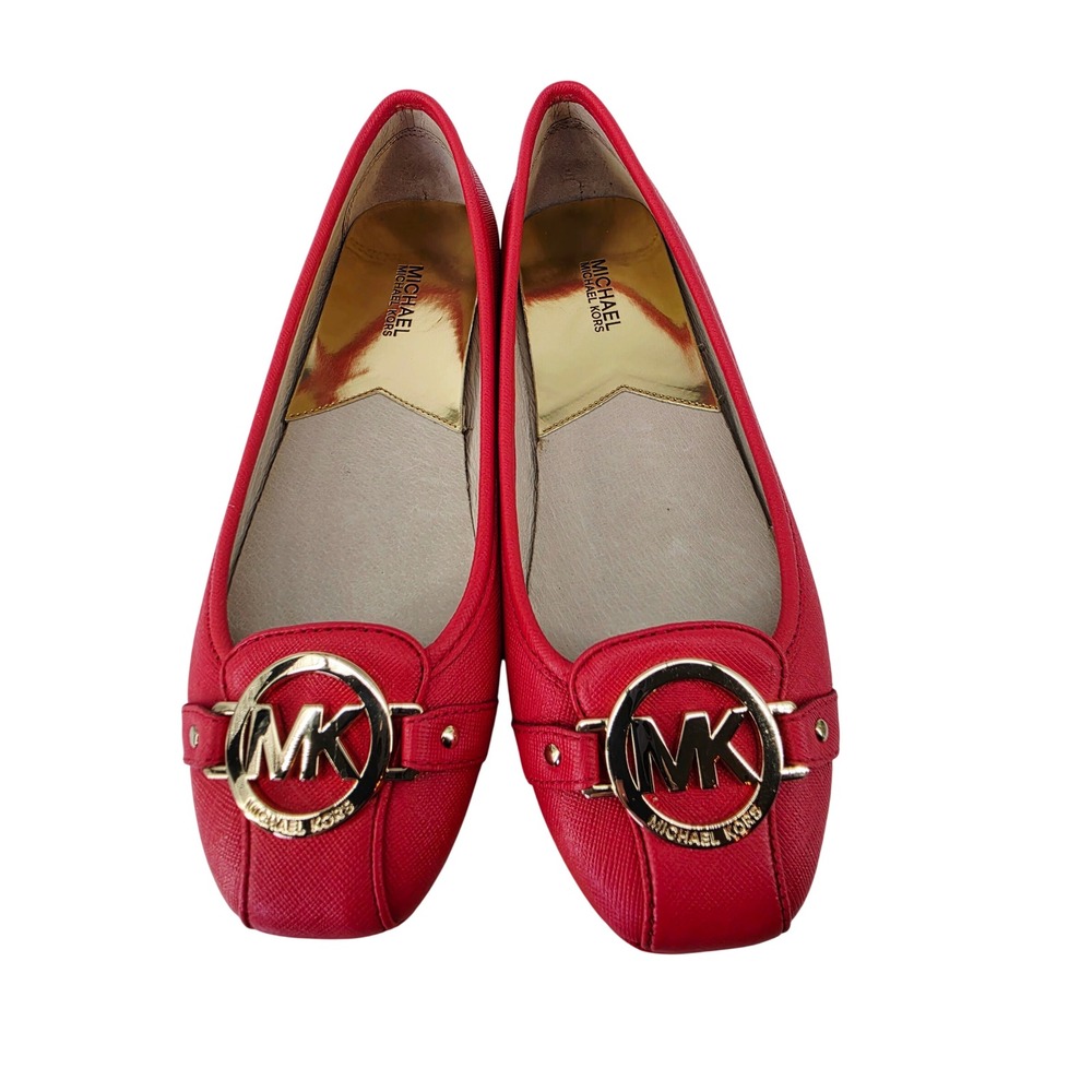 Michael Kors Fulton Moc Watermelon Red Saffiano Leather Flats 40T2FUFR1L W 6.5M - Picture 1 of 5